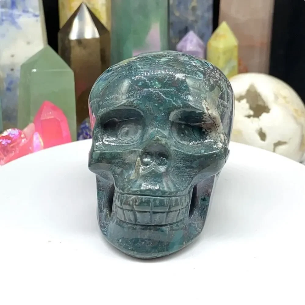 Ocean Jasper Skull Carving Hand Carved Crystal Stone Skeleton Decor Gift